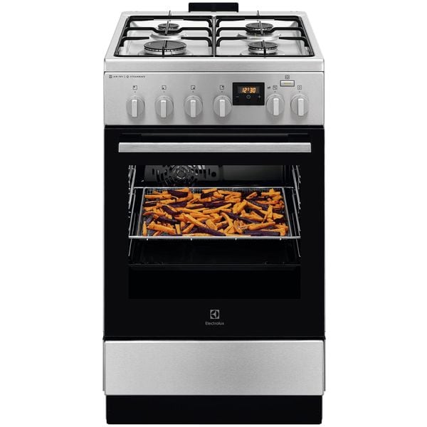 Aragaz ELECTROLUX LKM520011X, SteamBake, AirFry, 4 Arzatoare, Gaz + Electric, L 50 cm, Grill, Inox