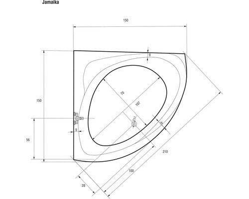 Cada de Baie Simetrica pe Colt, Sanotechnik Jamaica, 150x150x43 cm, Acril, 407000, Alb