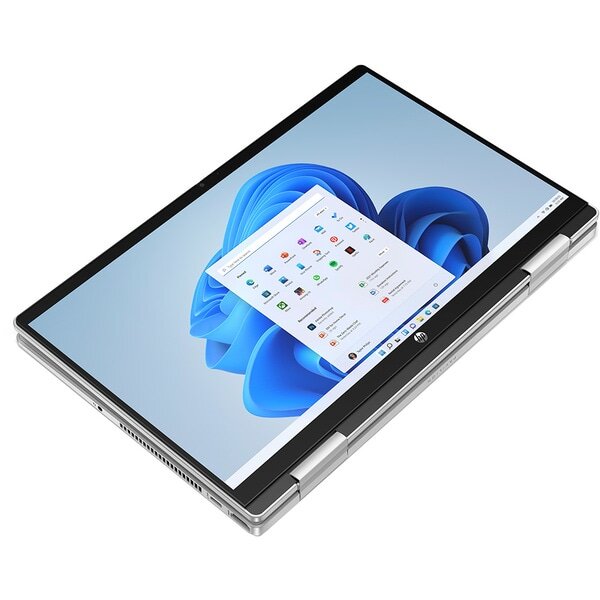 Laptop 2 in 1 HP Pavilion x360 14-ek0011nn, Intel Core i5-1235U pana la 4.4 GHz, 14" Full HD Touch, 8GB, SSD 256GB, Intel Iris Xe, Windows 11 Home S, Argintiu