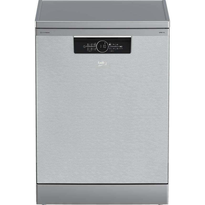 Masina de spalat vase Beko BDFN36530XC, 15 seturi, 6 programe, Clasa D, Hygiene Intense, Quick&Shine, CornerIntense, Motor ProSmart Inverter, Deschidere usa automata, 60 cm, Argintiu