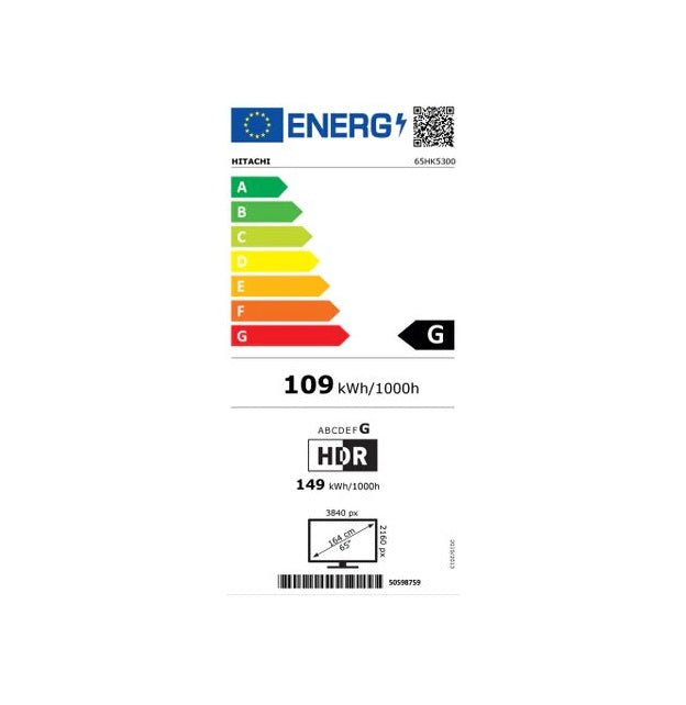 Televizor LED Smart HITACHI 65HK5300, Ultra HD 4K, 165 cm, Clasa G, Negru
