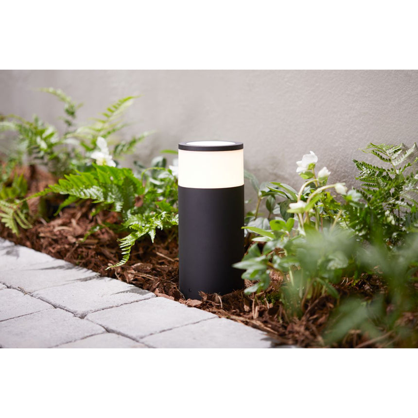 Stalp iluminat exterior LED RGBW integrat Philips Calla HUE, unitate baza, control inteligent cu Hue Bridge, 8W (49W), 600 lm, lumina alba/color, IP65, 25.2 cm, aluminiu, Crom mat