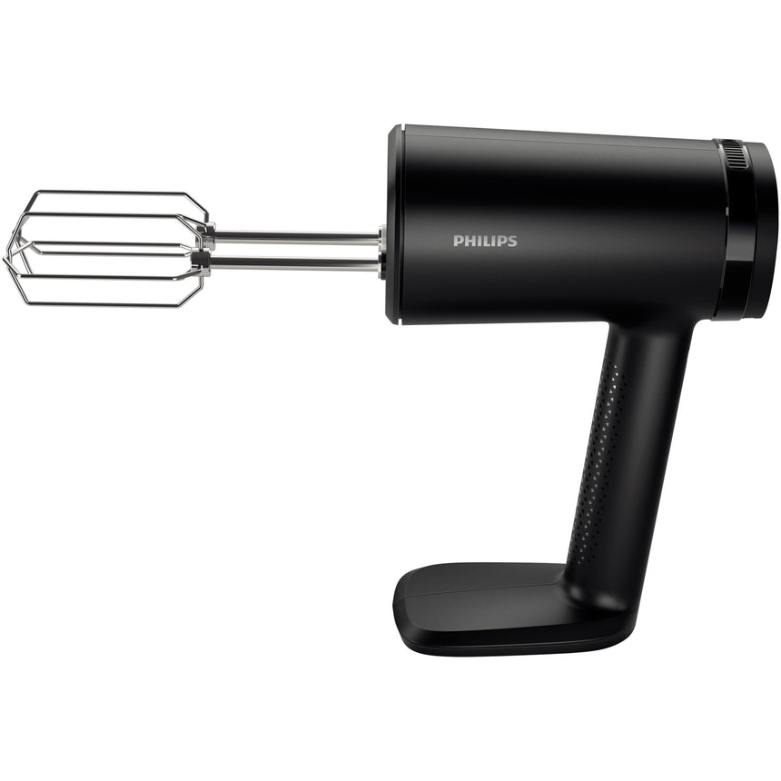 Mixer de mana Philips seria 5000,HR3781/00, 500W, 5 viteze plus functie turbo, Pornire lina, Ecran LED, Design cu raza mare de actiune, Carlige din otel inoxidabil pentru aluat, Palete de sarma din otel inoxidabil, Negru