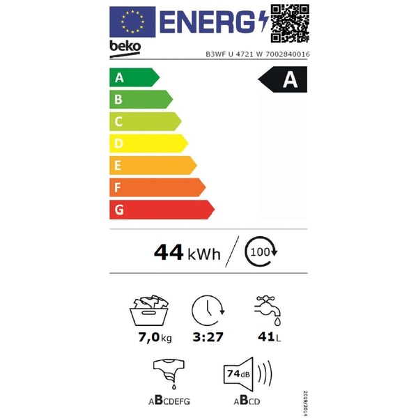 Masina de Spalat Rufe Frontala BEKO B3WFU4721W, SteamCure, 7 kg, 1200rpm, Clasa A, Alb