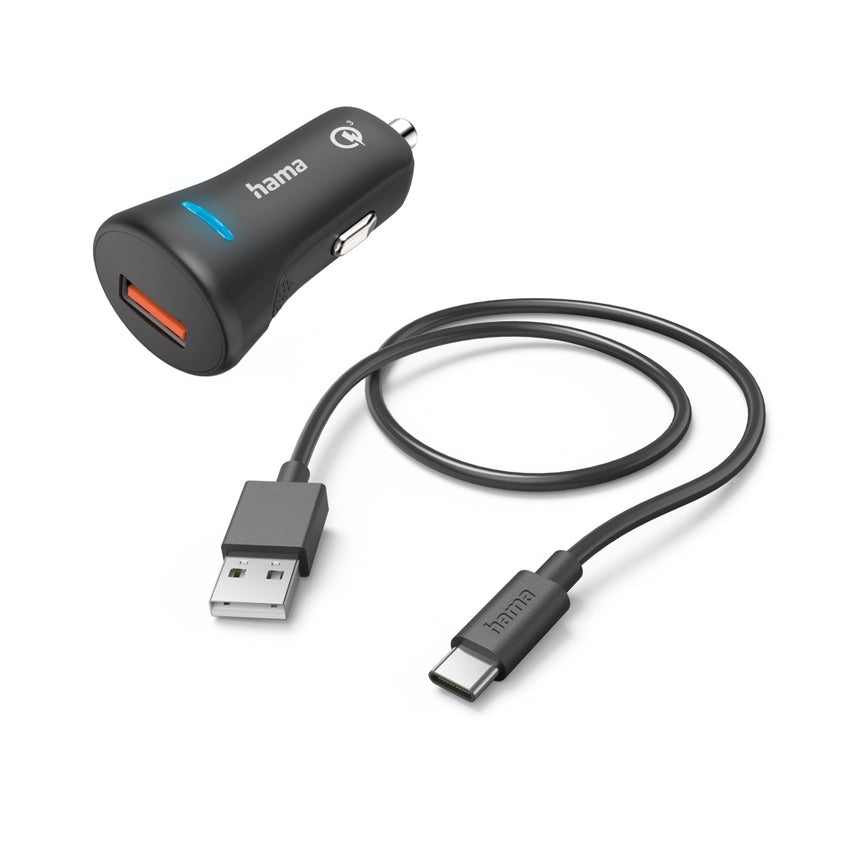 Set incarcator auto Hama, USB-C, QC, 1.5m, Negru