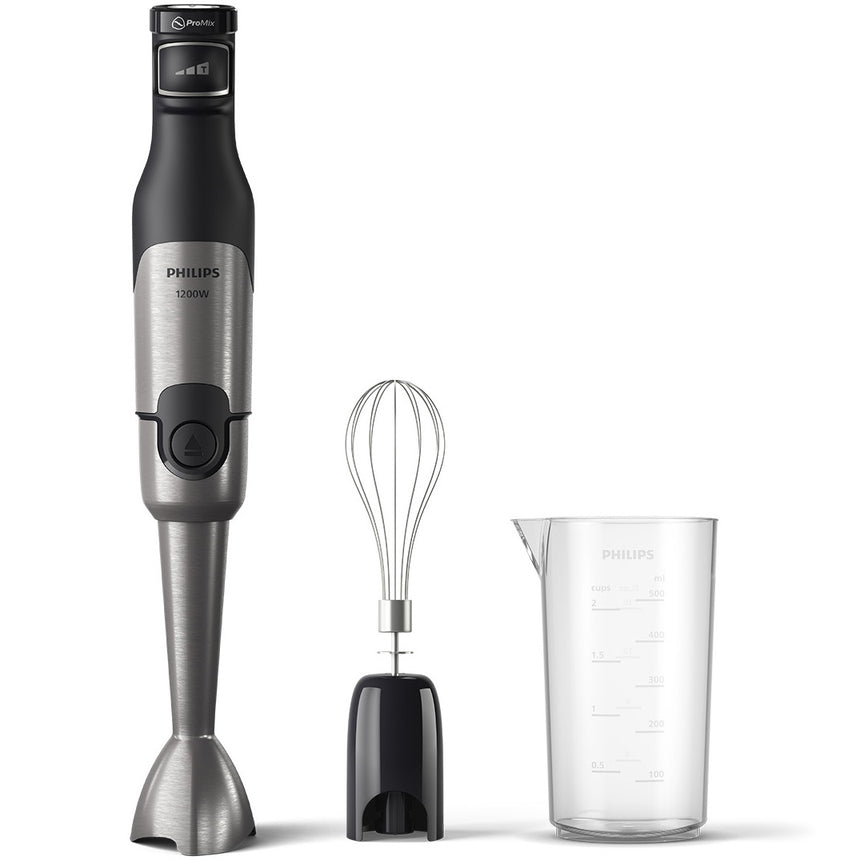 Mixer vertical Philips HR2682/00Seria 5000, 1200 W, Tehnologie SpeedTouch, Aparatoarea impotriva stropirii pentru lama, Indicator de viteza cu LED, Accesoriu tel, negru/argintiu