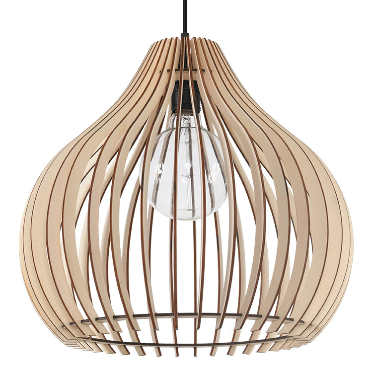 Lampa suspendata Aprilla din lemn natural cu 1 bec de tip dom scandinav pentru interior