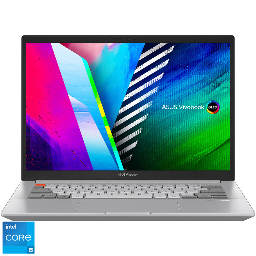 Laptop ultraportabil ASUS VivoBook Pro N7400PC cu procesor Intel® Core™ i5-11300H, 14", WQXGA+, OLED, 16GB, 512GB SSD + 32GB Intel® Optane™, NVIDIA® GeForce® RTX™ 3050 4GB, No OS, Cool Silver