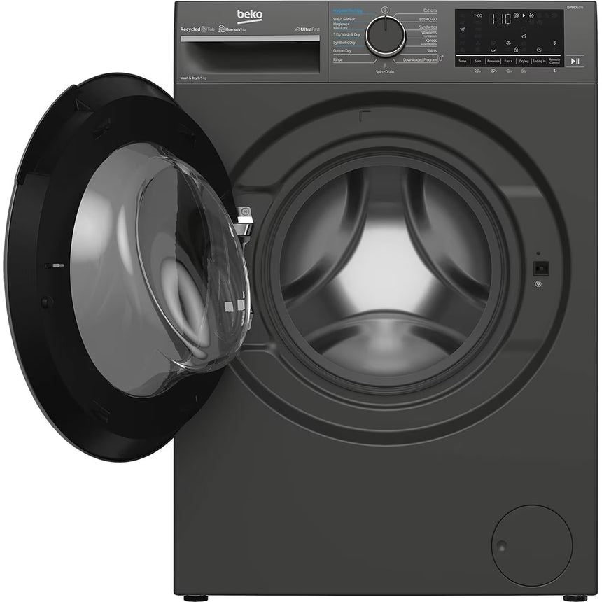 Masina de spalat rufe cu uscator Beko B5DFT58442M, Spalare 8 kg, Uscare 5 kg, 1400 RPM, Clasa A, HygieneTherapy, SteamCure, HomeWhiz, ProSmart Inverter Motor, AddXtra, Gri