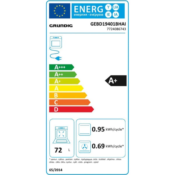 Cuptor Incorporabil GRUNDIG GEBD19401BHAI, Electric, Gatire cu Abur, Autocuratare Catalitica, 72 l, Clasa A+, HotAero Pro, Negru-Inox