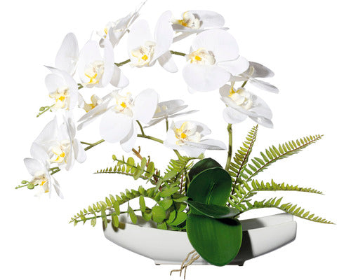 Planta Artificiala Orhidee Fluture Phalaenopsis In Vas Oval H 40 Cm Alb