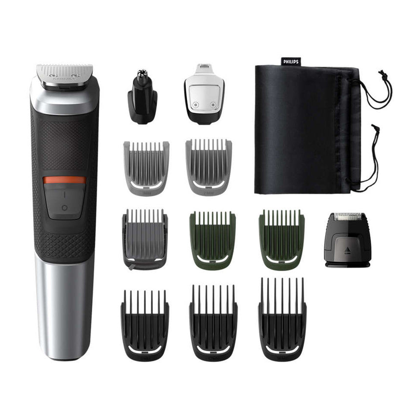 Aparat de tuns barba si parul 12 in 1 Philips Multigroom MG5740/15, Lame cu ascutire, 2 piepteni corp, 3 piepteni par, autonomie 80 min, husa de protectie, Negru/metalic