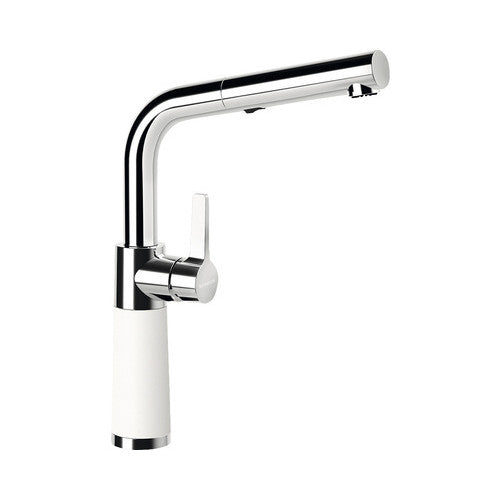 Baterie bucatarie inalta cu dus extractibil SC-540, 2 tipuri de jet, cartus ceramic, Cristadur Polaris, alb