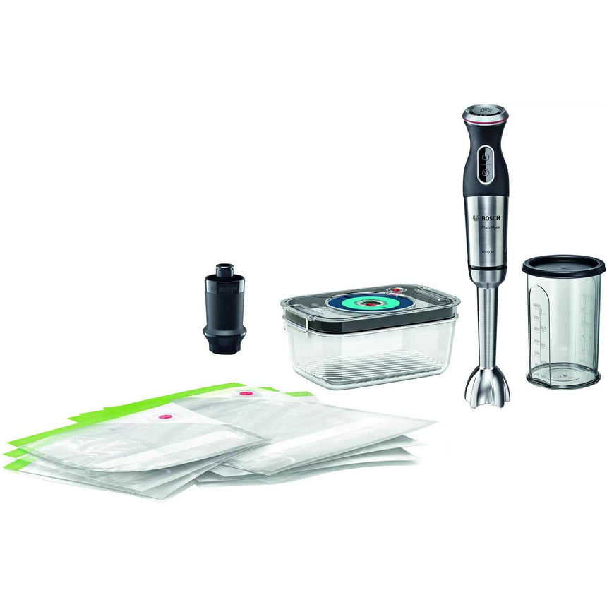 Mixer vertical BOSCH MaxoMixx MS8CM61V1 1000 W, cutit quatroblade Pro, 12 trepte, functie vidare, otel inoxidabil, Negru/Inox