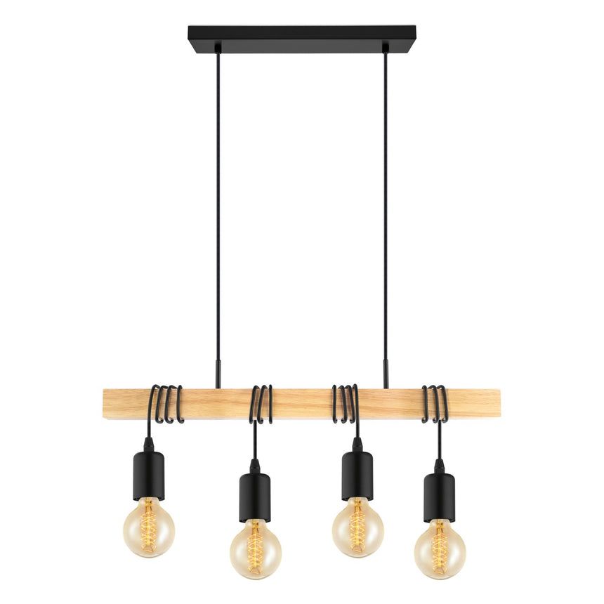 Pendul vintage Townshend, EGLO, E27, 4x60W, otel, lemn, negru, maro, 110 x 70 x 10.5 cm, inaltime reglabila