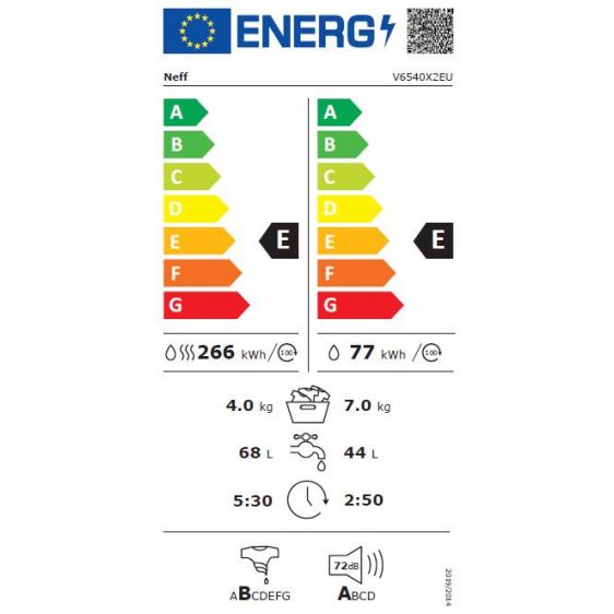 Masina de spalat rufe cu uscator incorporabila Neff V6540X2EU, 7 kg spalare, 4 kg uscare, 1400 RPM, EcoSilence Drive, Display LCD, AquaStop, Clasa E, Alb