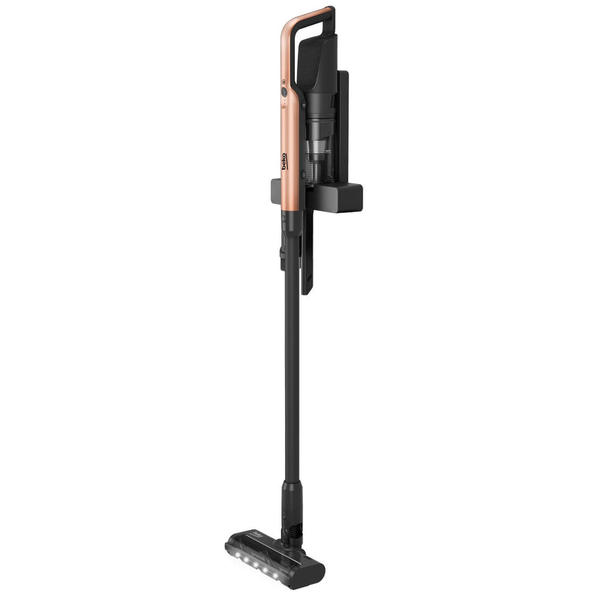 Aspirator vertical 2in1 BEKO VRT65421VC, 250W, 0.4l, autonomie max 40 min, lumina LED, filtru HEPA 10, TrayClean, negru-auriu