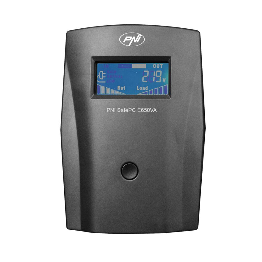 UPS PNI PNI-E650VA SafePC, 390W, 1.8A, iesire 2 x 230V, ecran LCD