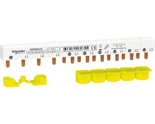 Bara busbar tip pieptene Schneider Electric Resi9 R9PXH410, 3P+N 63A 10x, pentru tablouri electrice