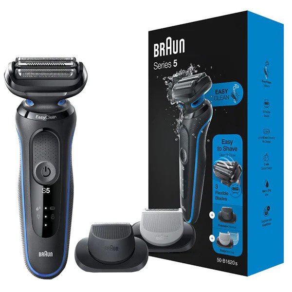 Aparat de ras electric Braun 50-B1620s, sistem EasyClean, utilizare uscata si umeda, albastru