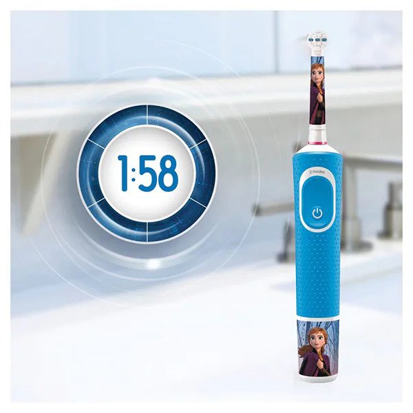 Set 2 Periute de dinti electrice ORAL-B Family Edition, 40.000 pulsatii/min, 1 program, 2 capete, albastru PLUS Periuta de dinti electrica pentru copii ORAL-B Frozen