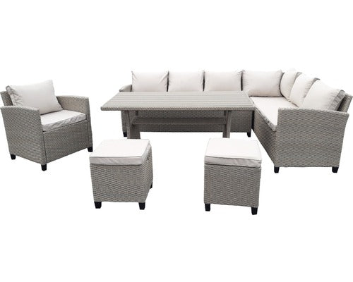 Set Mobilier Gradina Garden Place Madeira Cu Blat Masa Polywood 6 Piese 6 Locuri Bej