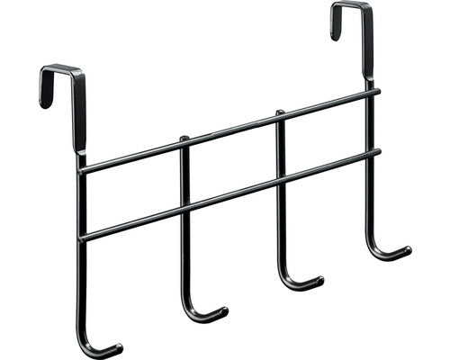 Cuier Pentru Usa Cu 4 Carlige Hettich Budget 280x165x60 Mm, Otel Vopsit Negru