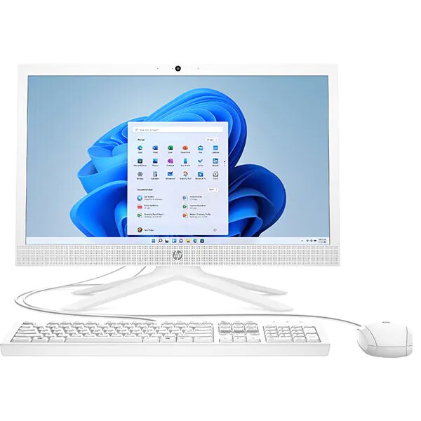 Sistem PC All in One HP 21-b0004nq, Intel Pentium Silver J5040 pana la 3.2GHz, 20.7" Full HD, 8GB, SSD 256GB, Intel UHD Graphics 605, Windows 11 Home, Alb