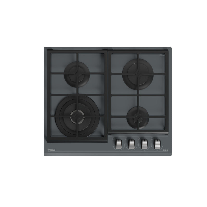 Plita pe gaz Teka GZC 64320 XBN ST, 4 ochiuri, 60 cm, gratare fonta, cristal Stone Grey