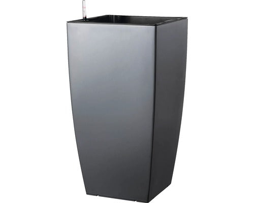 Ghiveci Tip Vaza, Lafiora, Plastic, 36x36x66 Cm, Antracit Mat, Inclus Set De Udare A Pamantului Si Indicator Al Nivelului De Apa