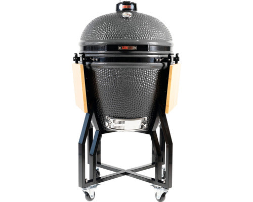 Gratar Cu Carbuni Grill Guru Kamado Original Xl Ceramica Ø 56 Cm Gri cu Suport Mobil, 2 Mese Laterale Pliante, Termometru In Capac