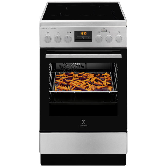 Aragaz Electrolux LKI564200X, Electric, Inductie, 4 zone de gatit, Cuptor electric multifunctional, Booster, SteamBake, AirFry, Autocuratare catalitica, Grill electric, Clasa A, 50 cm, Inox