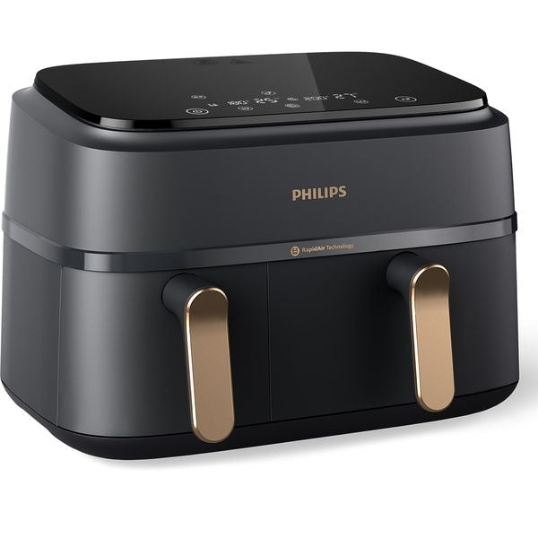Friteuza cu aer cald Philips, 2 sertare, 9L, gri-cupru, 2750W, 38.25 x 44.39 x 31.42 cm