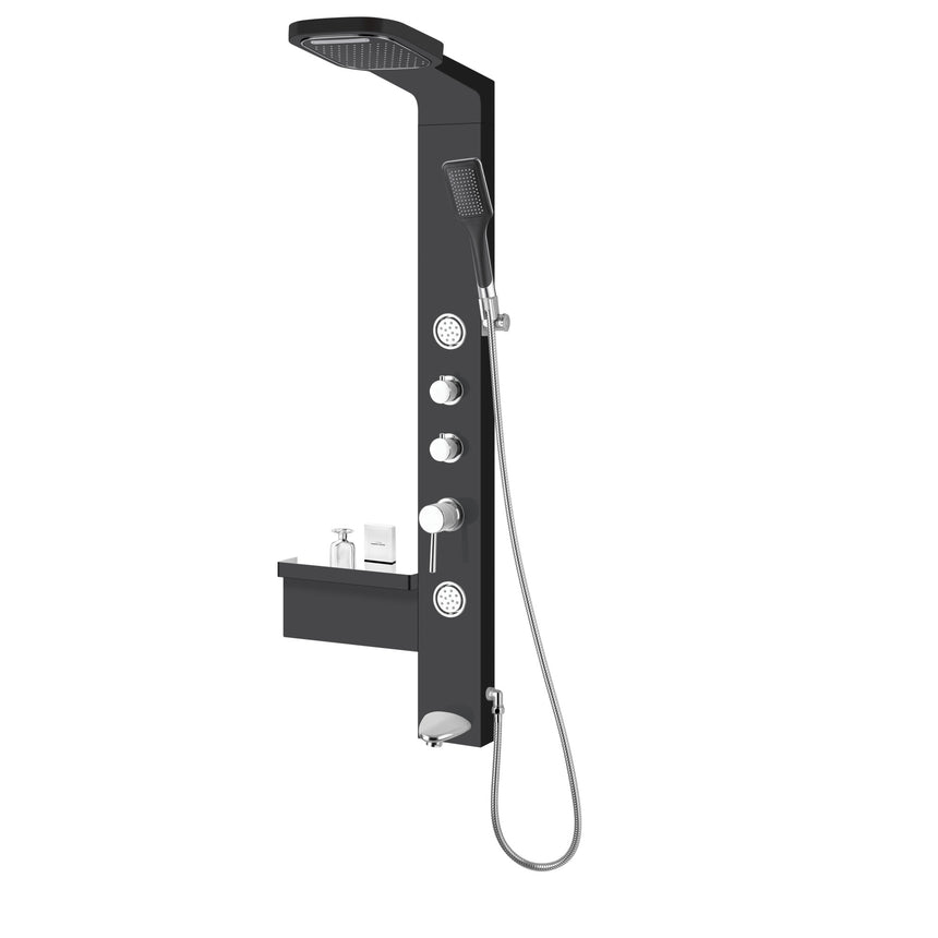 Panel de dus cu hidromasaj negru 135.7x37,5x52cm