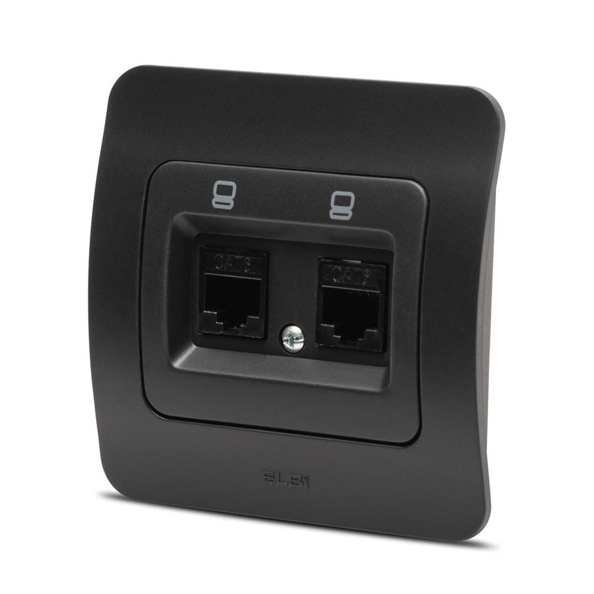 Priza Dubla UTP RJ45 Elbi Jazz Cat6 Incastrat Negru Mat ST