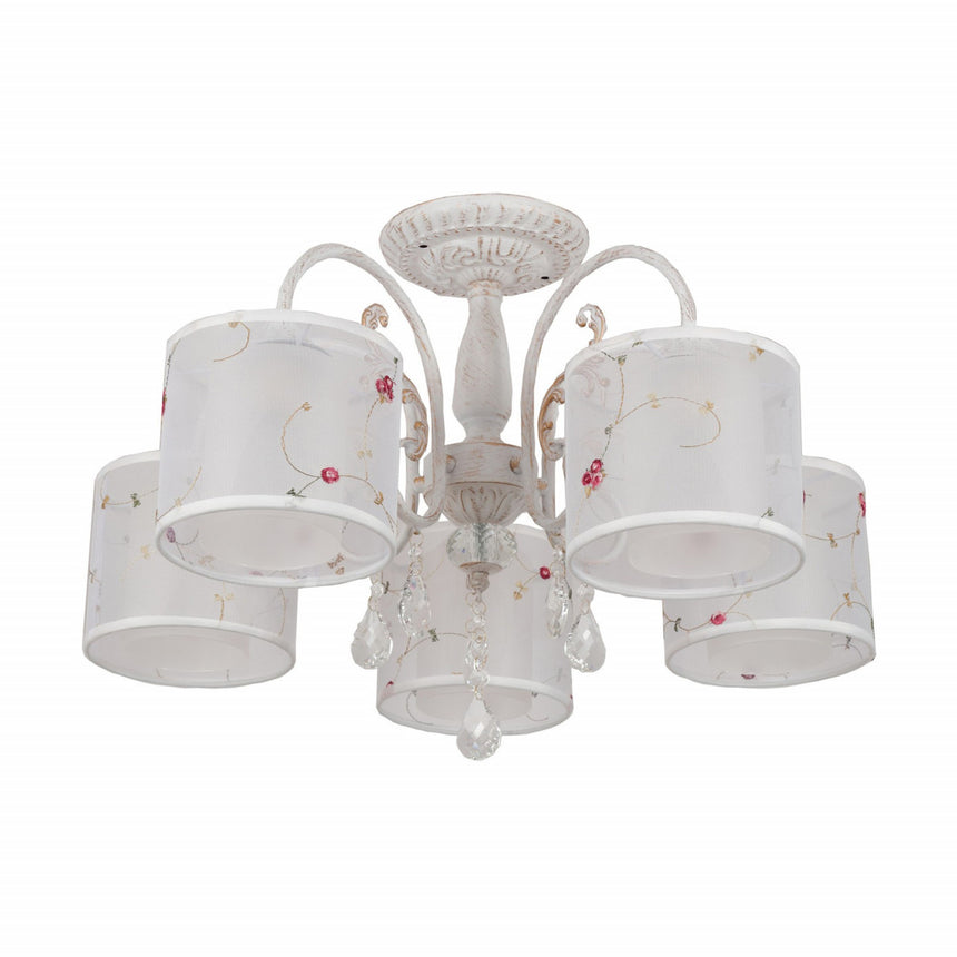 Candelabru Provance, 5 becuri, dulie E27, alb+insertii multicolore, Klausen