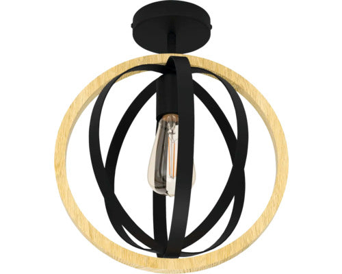 Plafoniera Basildon E27 Max. 1x40w, Negru/lemn