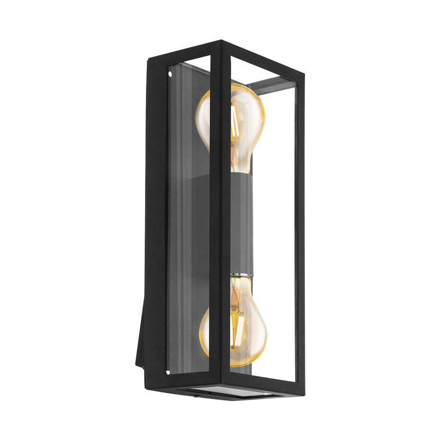 Aplica exterior, ALAMONTE 1, EGLO, E27, 2x60W, otel zincat, negru, sticla, 15 x 38 x 10 cm, IP44