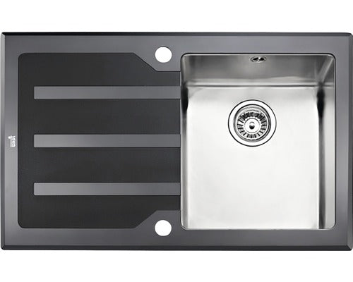 Chiuveta Bucatarie Cu O Cuva Teka Lux 1b 1d 78,78x51 Cm, Cu Picurator, Reversibila, Din Inox Si Sticla Neagra