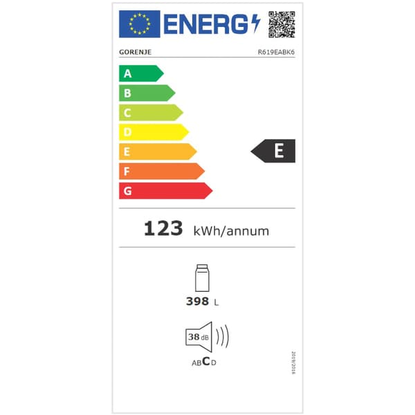 Frigider Gorenje R619EABK6 cu o singura usa, 398 l, clasa energetica E, 59,5 cm, Negru