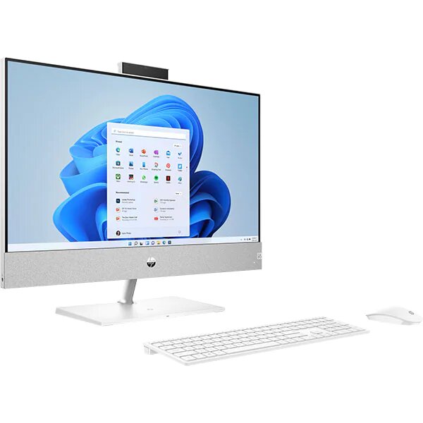 Sistem PC All in One HP 24-ca0004nq, AMD Ryzen 7 5700U pana la 4.3GHz, 23.8" Full HD Touch, 16GB, 1TB + SSD 256GB, AMD Radeon Graphics, Windows 11 Home, Alb