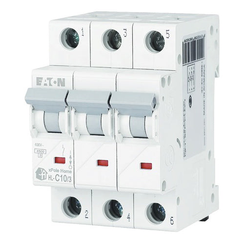 Siguranta electrica automata EATON 194789, HL-C10/3, latime 3 module, 4,5kA, 3P, caracteristica C, 10A