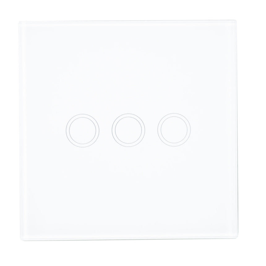 Intrerupator triplu cu touch PNI SH303 din sticla, cu LED indicator, Alb