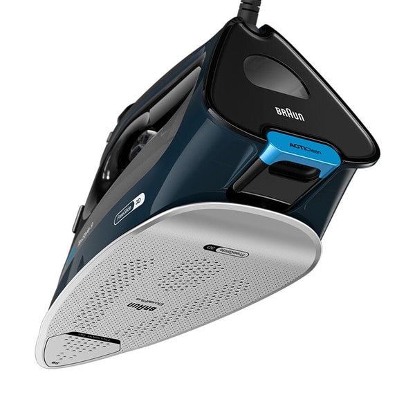 Fier de calcat Braun TexStyle 9 SI9682DB, 3200W, jet de abur 260g/min, abur variabil 0-60 g/min, talpa EloxalPlus, sistem ActiClean, rezervor 330 ml, tehnologie FreeGlide 3D, oprire automata, sistem antipicurare, negru/albastru