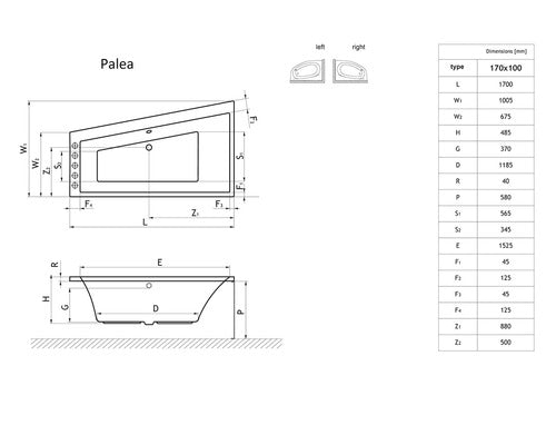 Cada de Baie Asimetrica pe Colt Radaway Palea, 170x100,5x48,50 cm, Colt Stanga, Acril, Alb, WA1-34-170x100L