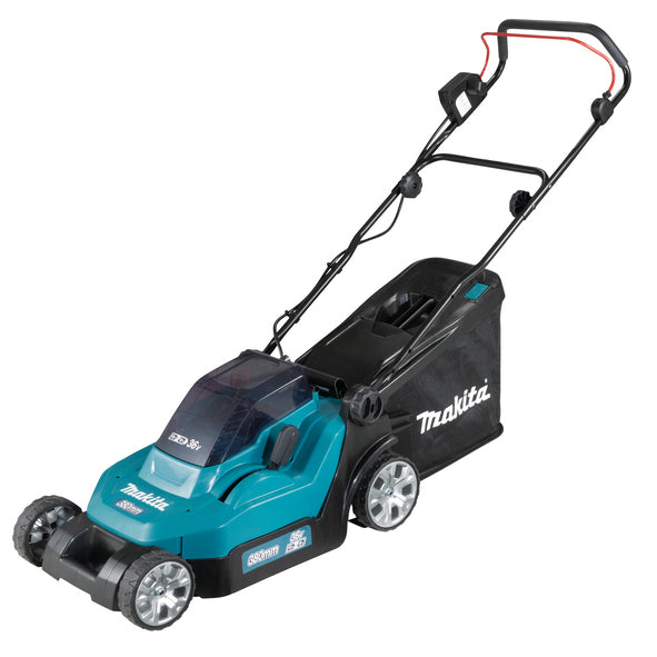 Masina de tuns gazon/iarba pe acumulator Makita DLM382PM2, 38 cm latime lucru, sac colector 40 L, inaltime taiere 20-75 mm, contine: 2 acumulatori LXT 18V 4.0 Ah + incarcator rapid