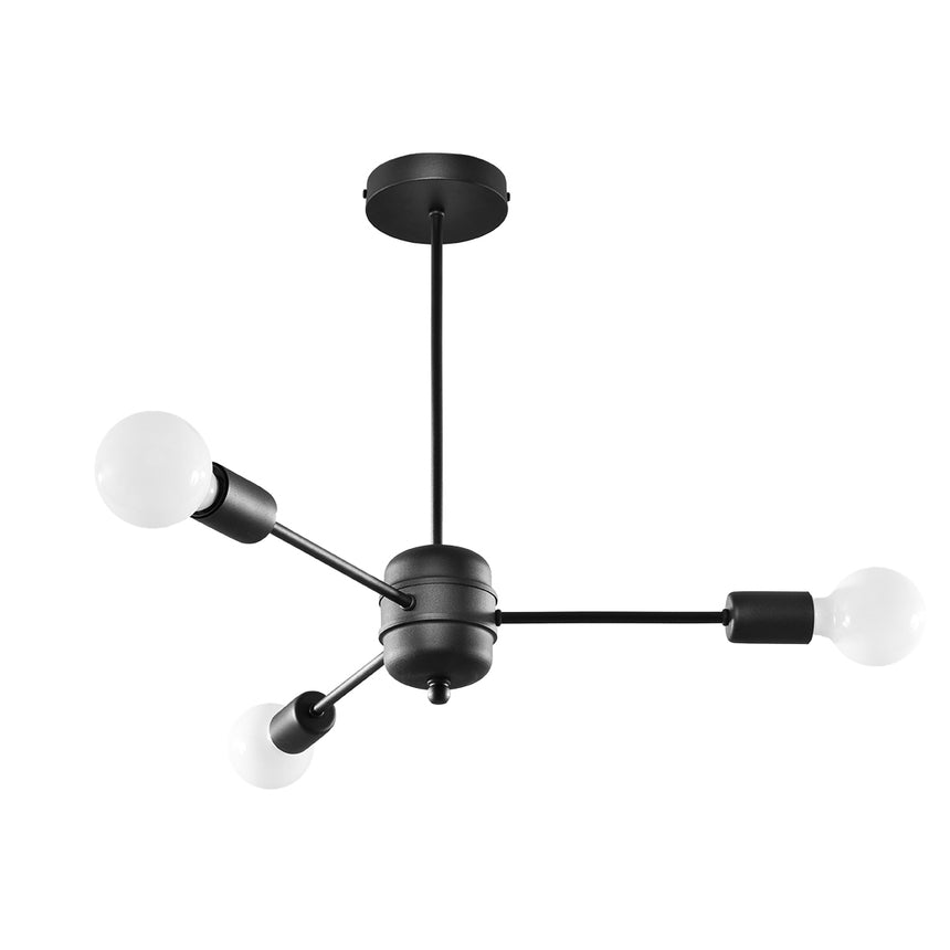 Candelabru Lango negru otel 3 becuri neregulate modern de interior