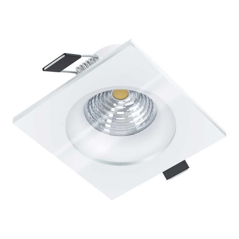 Spot incastrabil, SALABATE, EGLO, LED, 6W, 380 lm, 3000K, aluminiu, sticla, alb, 8.8 x 8.8 x 4.2 cm, IP44, dimabil