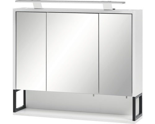 Dulap Baie cu Oglinda 700D Limone, 3 usi, 1 Polita, Iluminare LED, PAL, 70x68 cm Alb