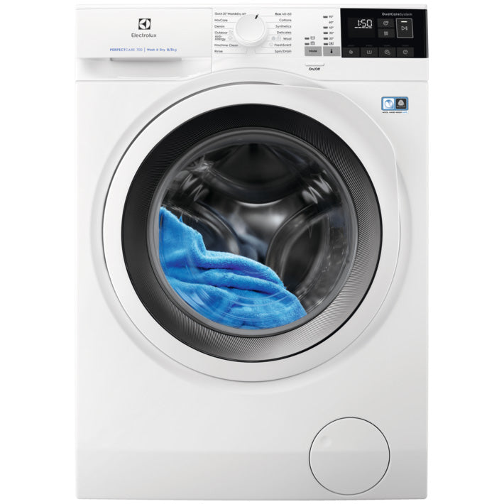 Masina de spalat rufe cu uscator Electrolux EW7WO448W, Spalare 8 kg, Uscare 5 kg, 1400 rpm, Clasa A, Motor Inverter, DualCare, TimeManager, Alb